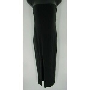 Heart & Hips Black Strapless Maxi Dress Side Slit Knit Stretch Size: Large NEW